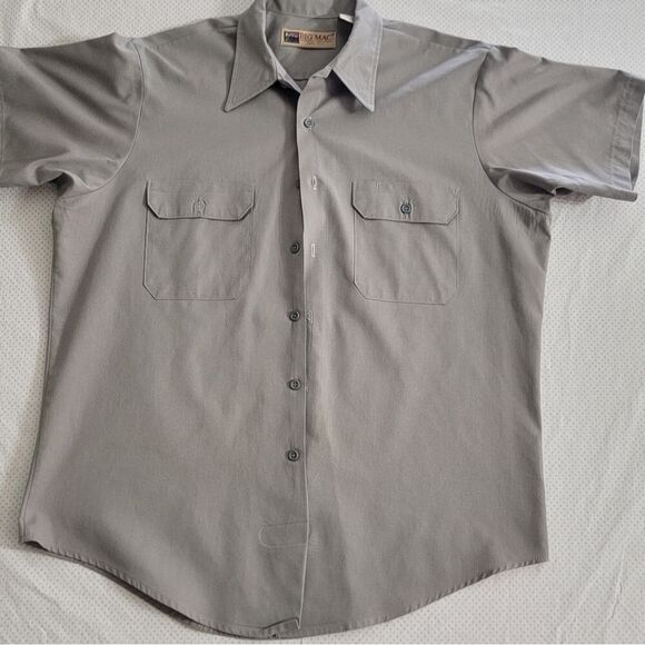 Big Mac Workwear Shirt Mens Large 16-16.5 Gray Khaki Button Up Short Sleeve - Picture 1 of 9